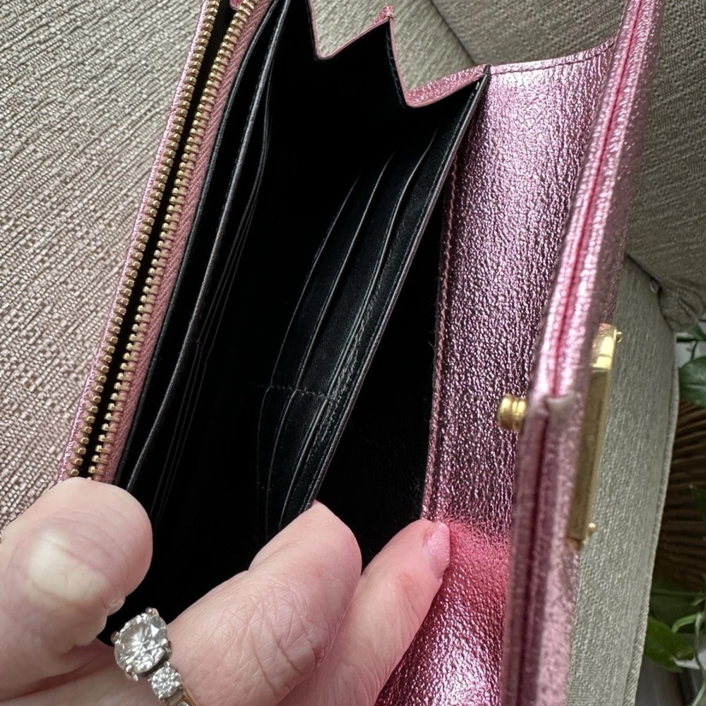 Authentic Shiny Matalic Pink YSL Yves Saint Laurent Wallet Genuine Leather - Picture 15 of 17